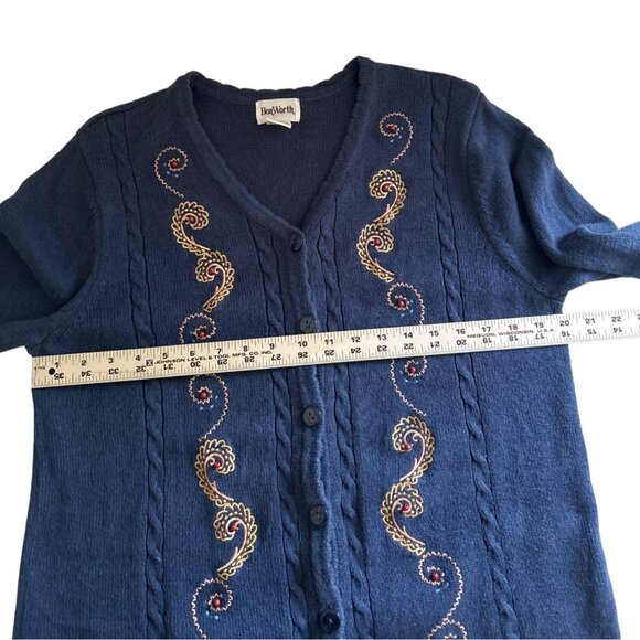BonWorth Blue Embroidered Beaded Cardigan Sweater, Size MP - Picture 6 of 7